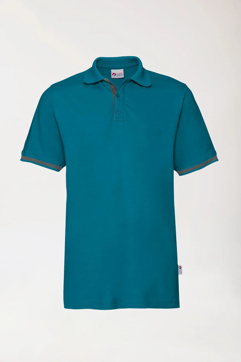 Stretch Shirt Herren - Polokragen petrol/dunkelgrau melange