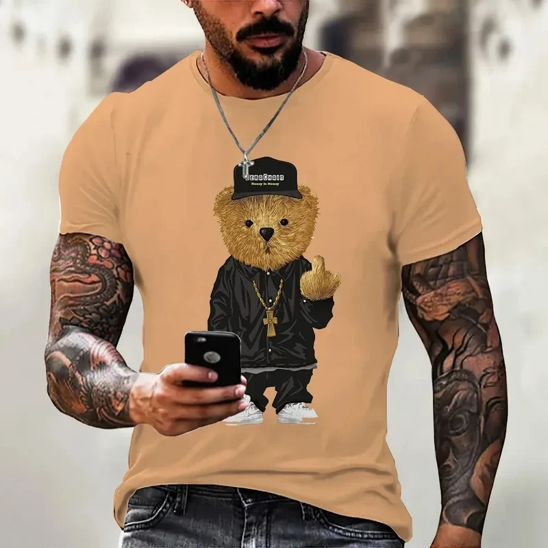 Herren T-Shirt Unisex Sommer Streetwear Fashion Shirt Rundhals Teddybär Druck