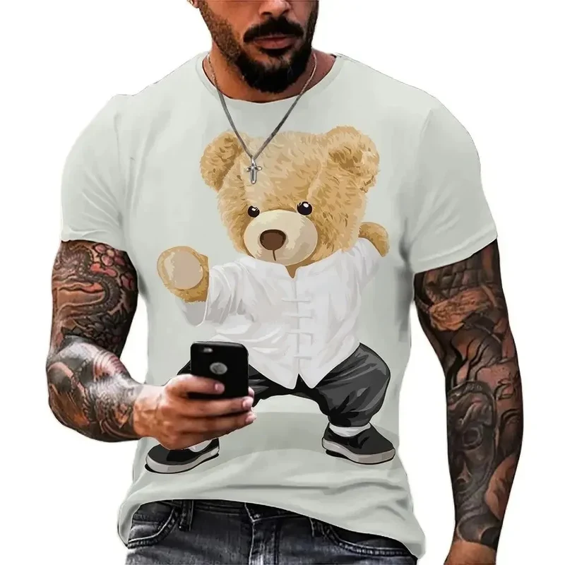 Herren T-Shirt Unisex Sommer Streetwear Fashion Shirt Rundhals Teddybär Druck