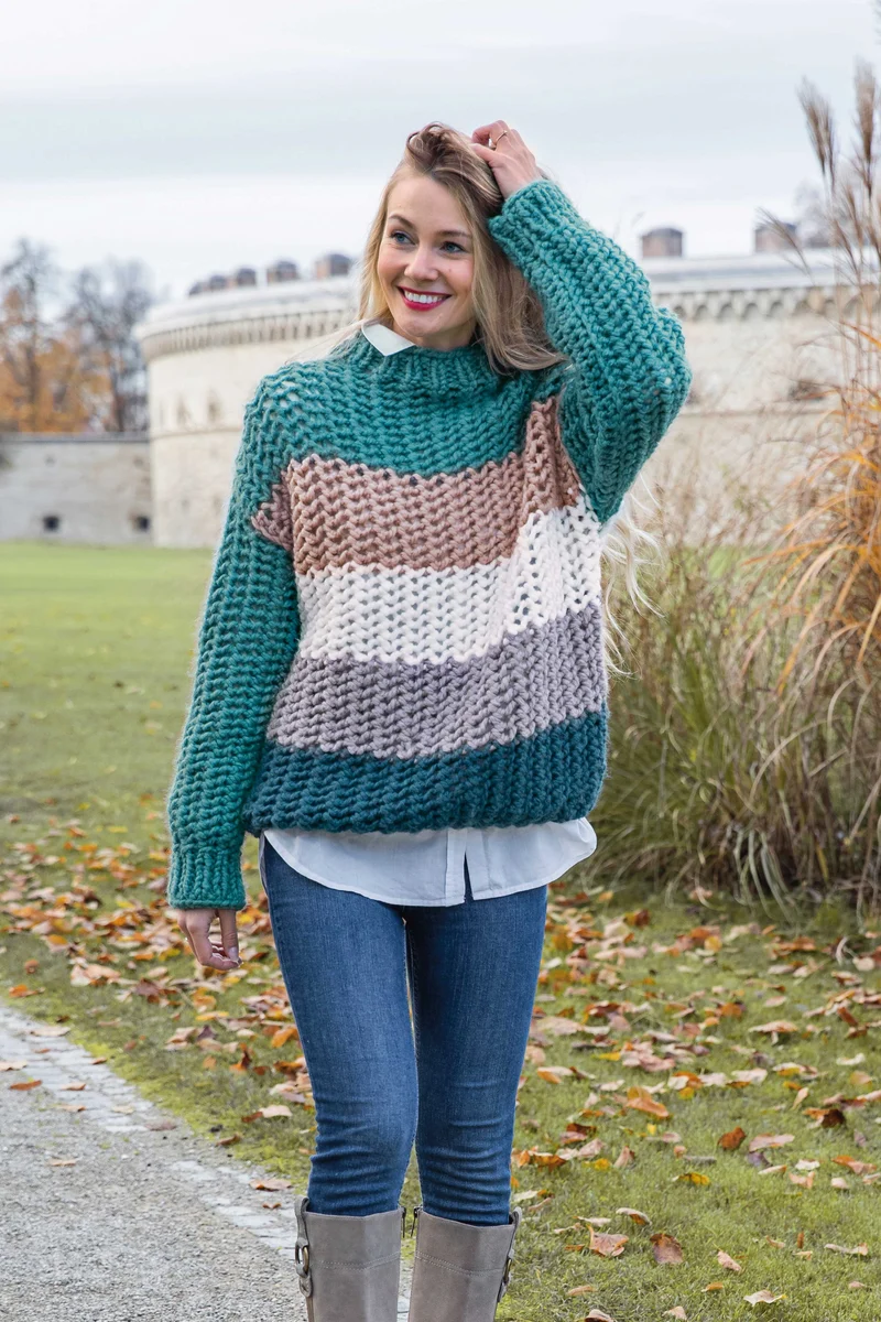 Anleitung Lochmusterpulli mit Blockstreifen