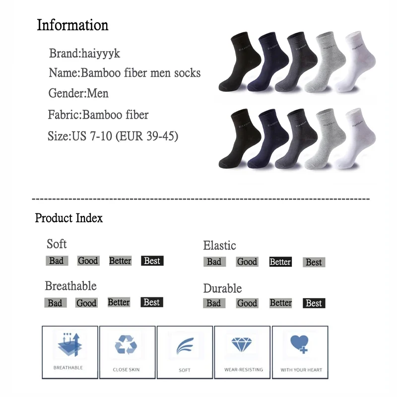 10 Paar Herren Business Socken aus Bambusfaser Atmungsaktives Größe 38-45