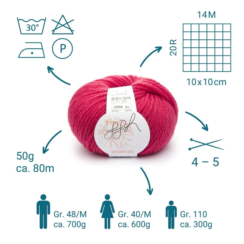 ggh Sportlife | Schurwolle | 80m/50g | 016 - Leuchtend Rot