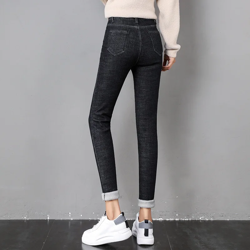 Frauen Winter Warm Thermo Jeans Hose Innenfleece Stretch Hosen Leggins Denim