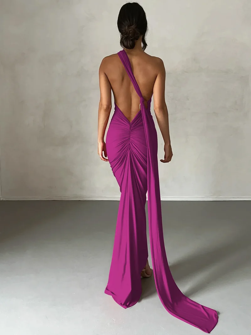 Frauen Kleid rückenfreies Partykleid Langeskleid Maxikleid Träger Abendkleid