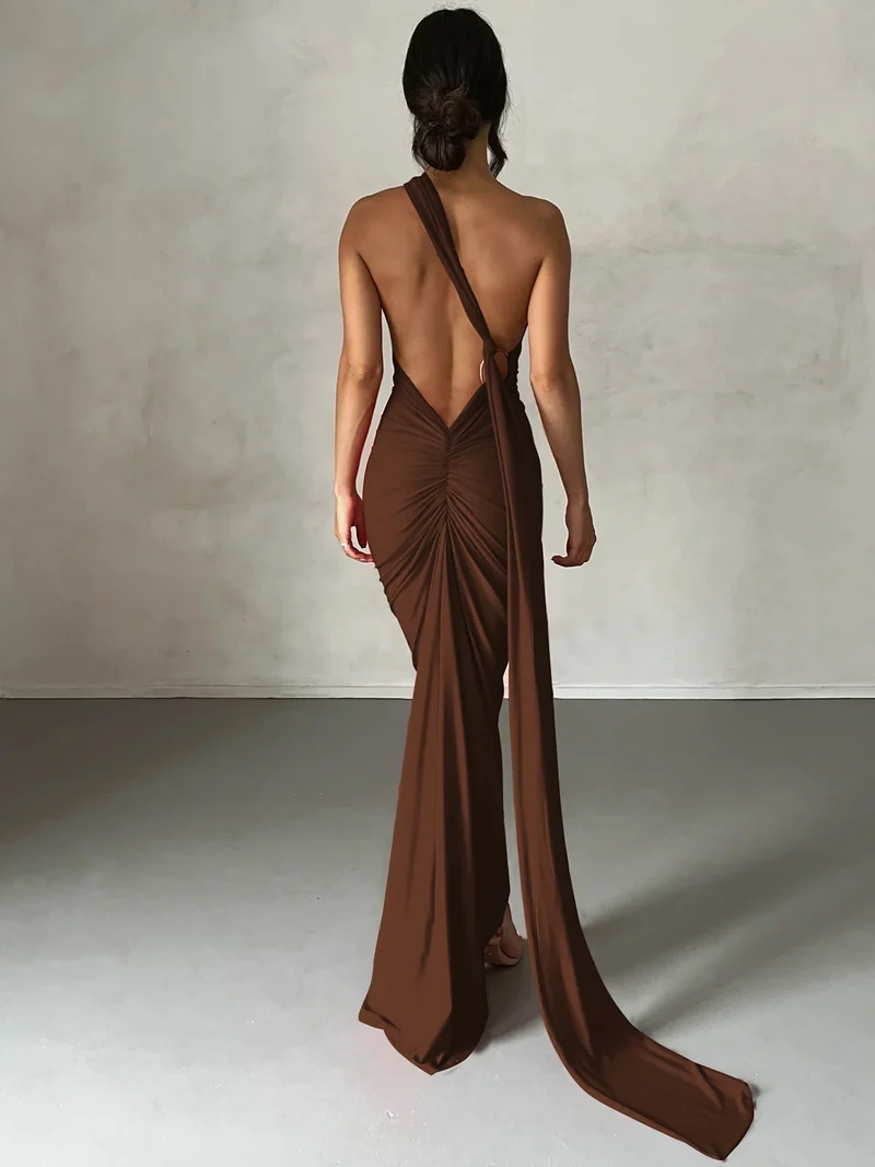 Frauen Kleid rückenfreies Partykleid Langeskleid Maxikleid Träger Abendkleid