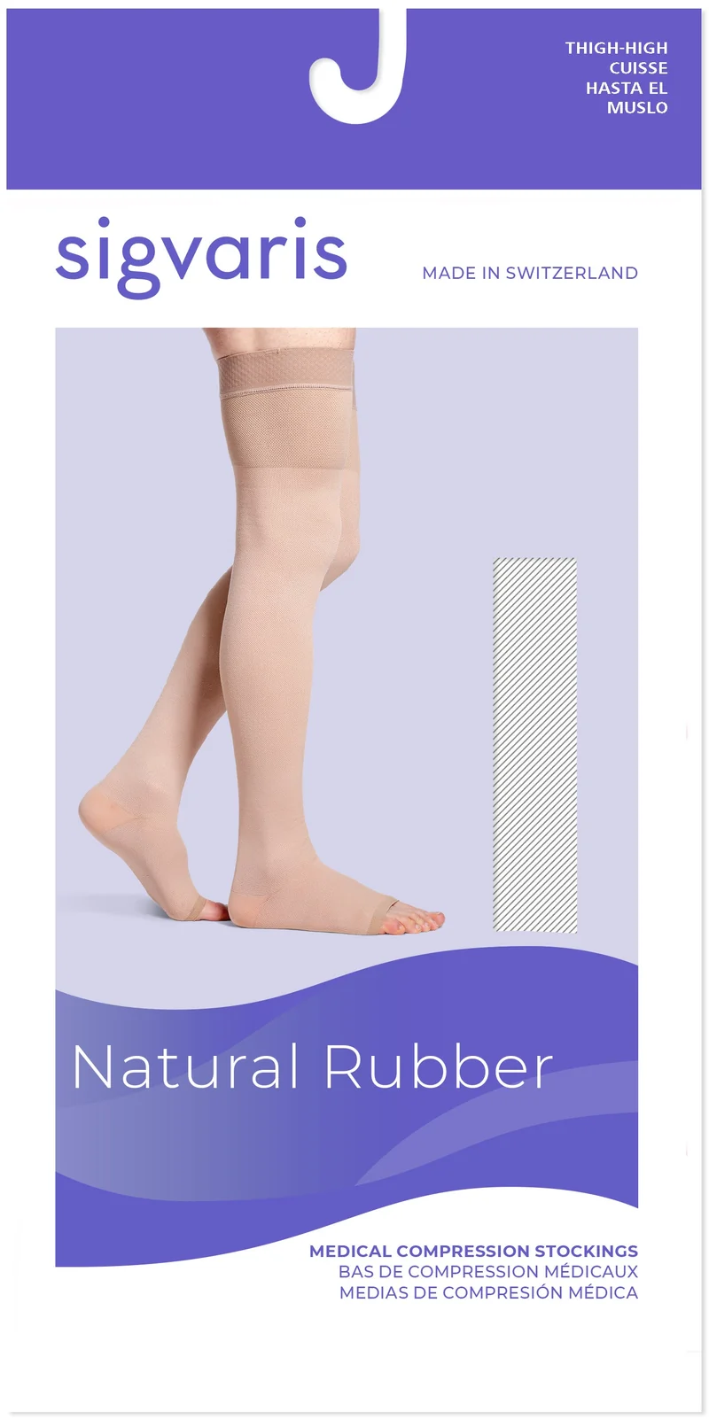 Sigvaris Natural Rubber Thigh High 30-40 mmHg, Open Toe w/ Waist Attachment