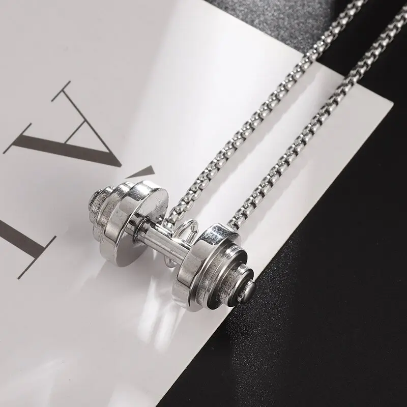 Halskette Anhänger Edelstahl Hantel Fitness Gym Bodybuilding Schmuck Geschenk