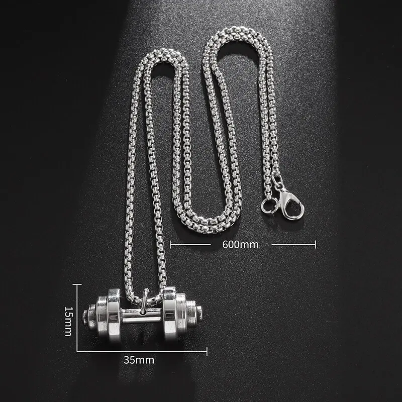 Halskette Anhänger Edelstahl Hantel Fitness Gym Bodybuilding Schmuck Geschenk
