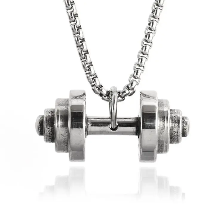 Halskette Anhänger Edelstahl Hantel Fitness Gym Bodybuilding Schmuck Geschenk