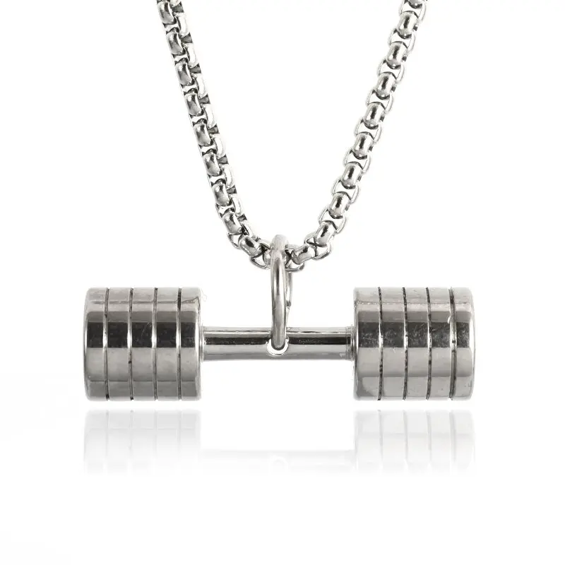 Halskette Anhänger Edelstahl Hantel Fitness Gym Bodybuilding Schmuck Geschenk