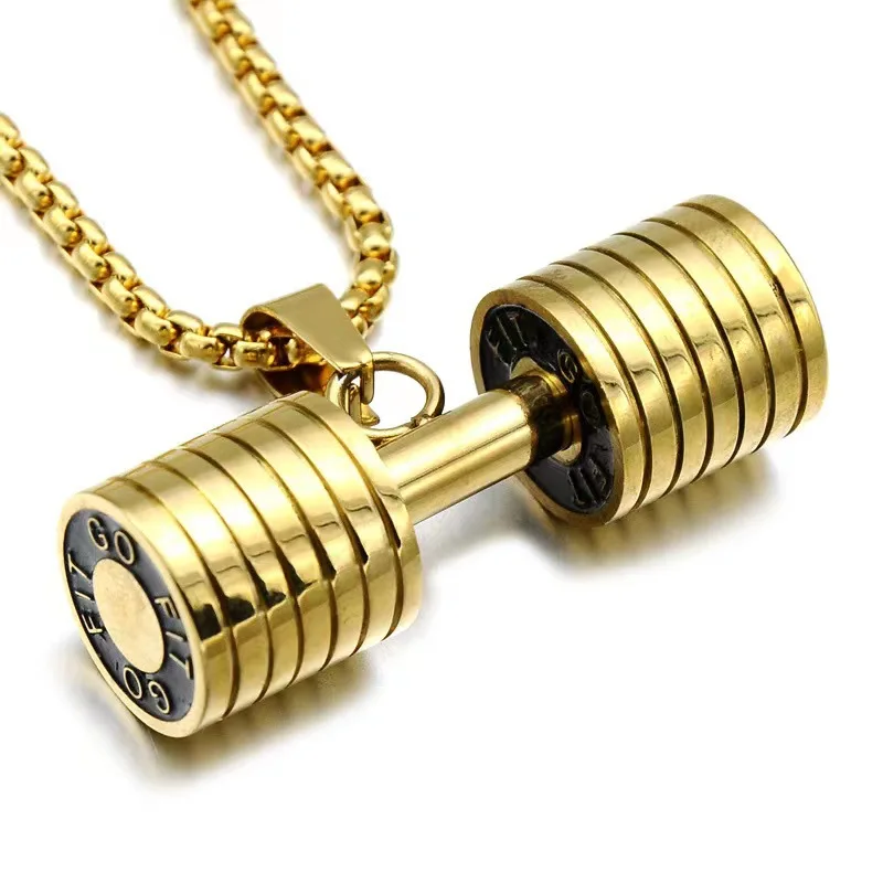Halskette Anhänger Edelstahl Hantel Fitness Gym Bodybuilding Schmuck Geschenk