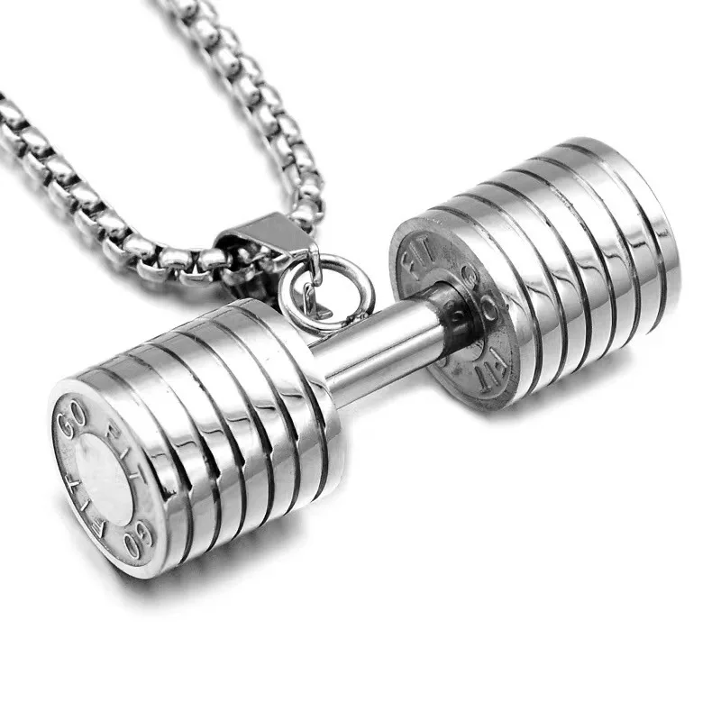 Halskette Anhänger Edelstahl Hantel Fitness Gym Bodybuilding Schmuck Geschenk