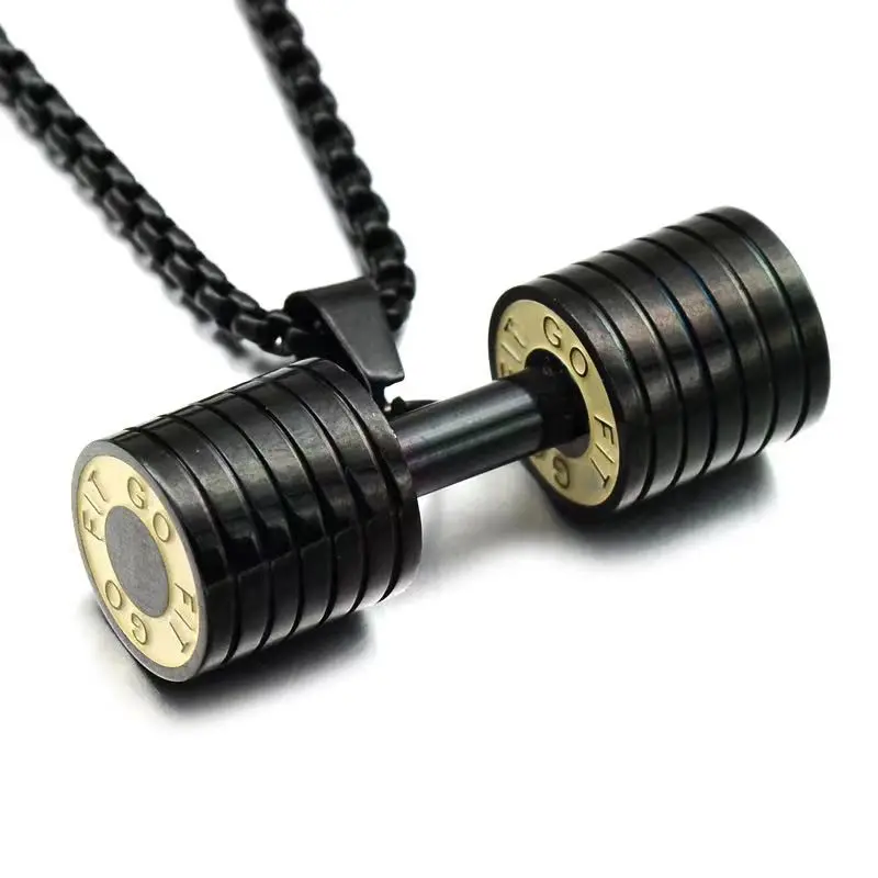 Halskette Anhänger Edelstahl Hantel Fitness Gym Bodybuilding Schmuck Geschenk