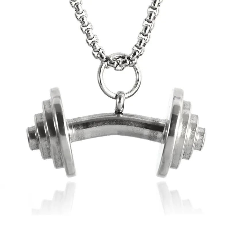Halskette Anhänger Edelstahl Hantel Fitness Gym Bodybuilding Schmuck Geschenk