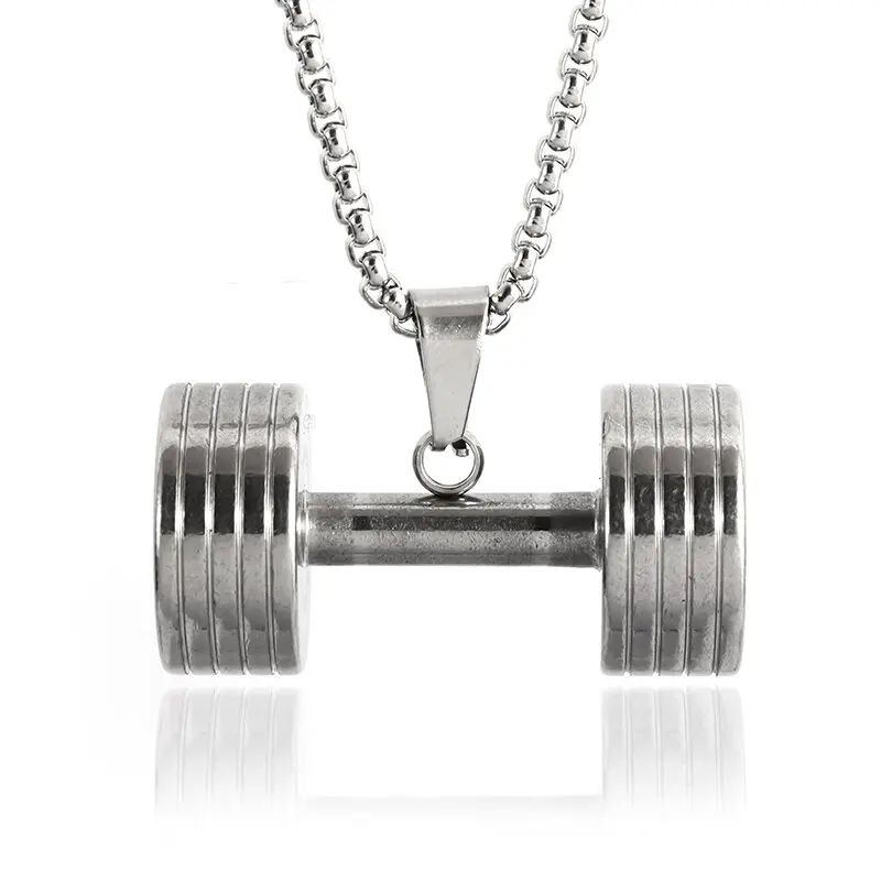 Halskette Anhänger Edelstahl Hantel Fitness Gym Bodybuilding Schmuck Geschenk