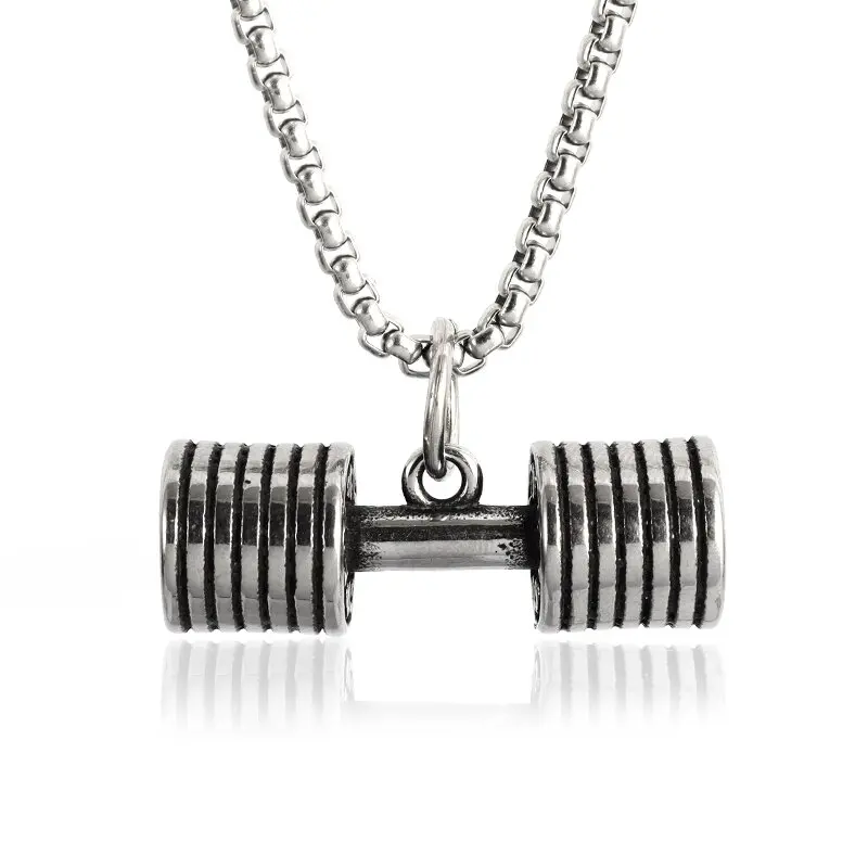 Halskette Anhänger Edelstahl Hantel Fitness Gym Bodybuilding Schmuck Geschenk
