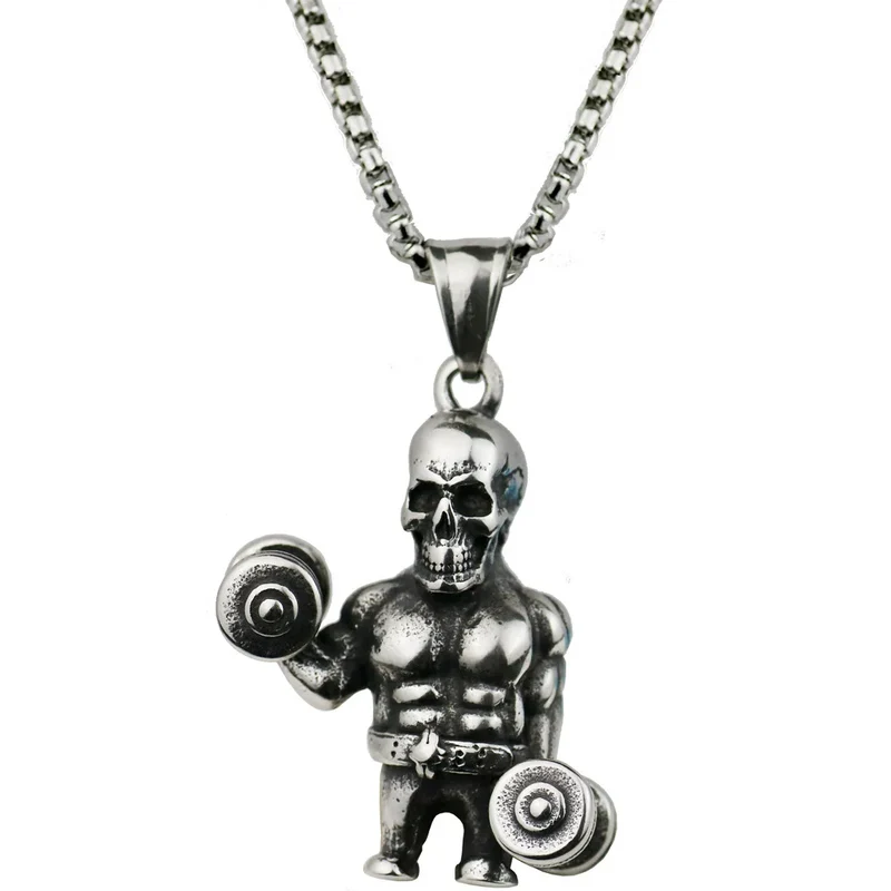 Halskette Anhänger Edelstahl Hantel Fitness Gym Bodybuilding Schmuck Geschenk
