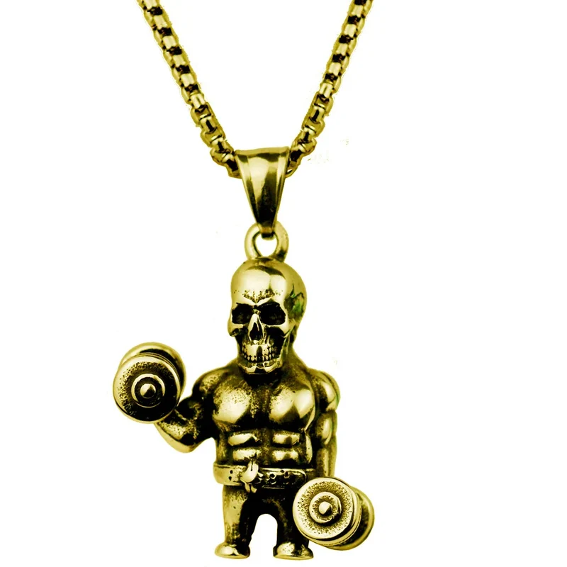 Halskette Anhänger Edelstahl Hantel Fitness Gym Bodybuilding Schmuck Geschenk