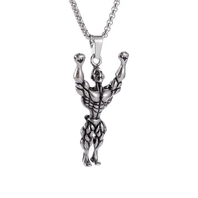 Halskette Anhänger Edelstahl Hantel Fitness Gym Bodybuilding Schmuck Geschenk