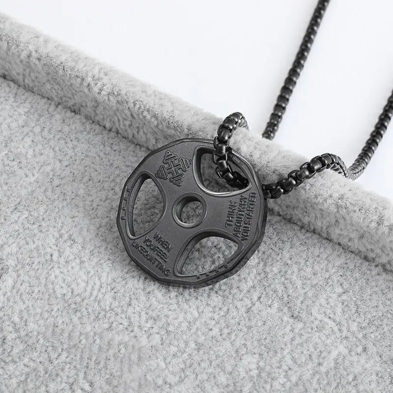 Halskette Anhänger Edelstahl Hantel Fitness Gym Bodybuilding Schmuck Geschenk