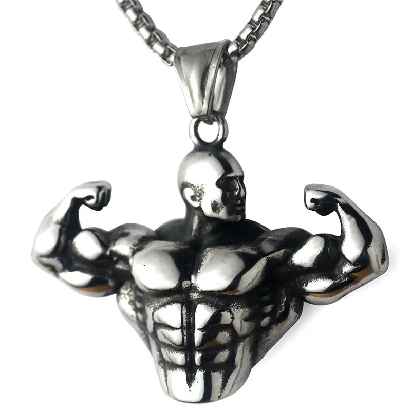 Halskette Anhänger Edelstahl Hantel Fitness Gym Bodybuilding Schmuck Geschenk