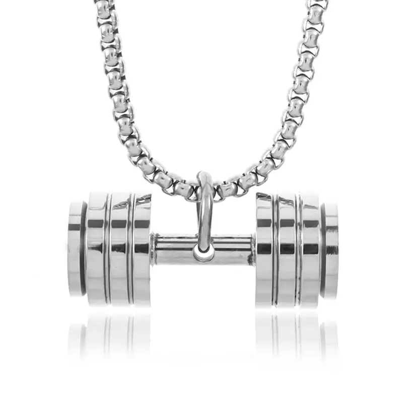 Halskette Anhänger Edelstahl Hantel Fitness Gym Bodybuilding Schmuck Geschenk