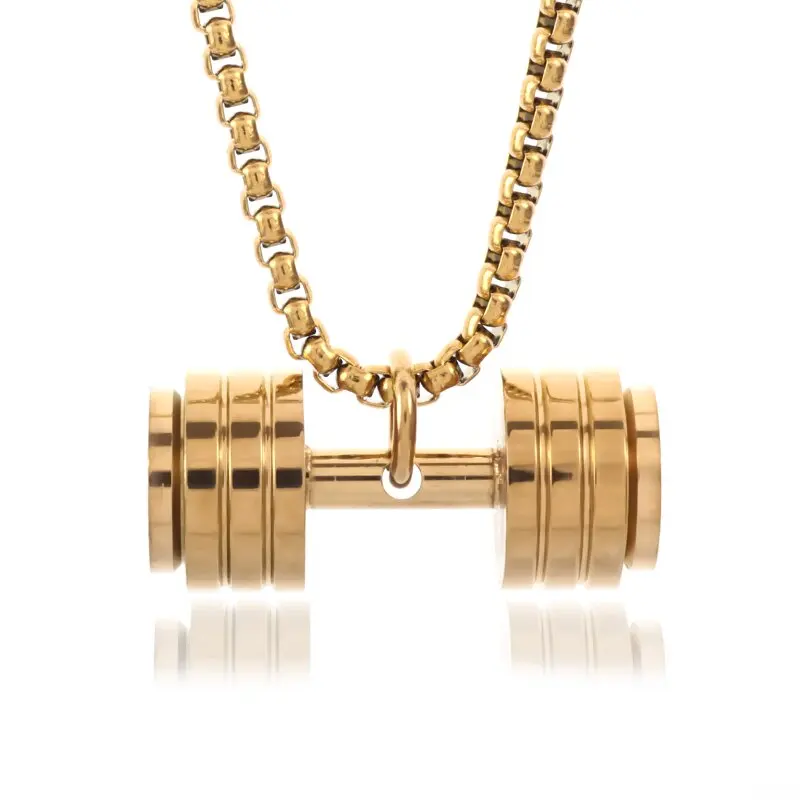 Halskette Anhänger Edelstahl Hantel Fitness Gym Bodybuilding Schmuck Geschenk