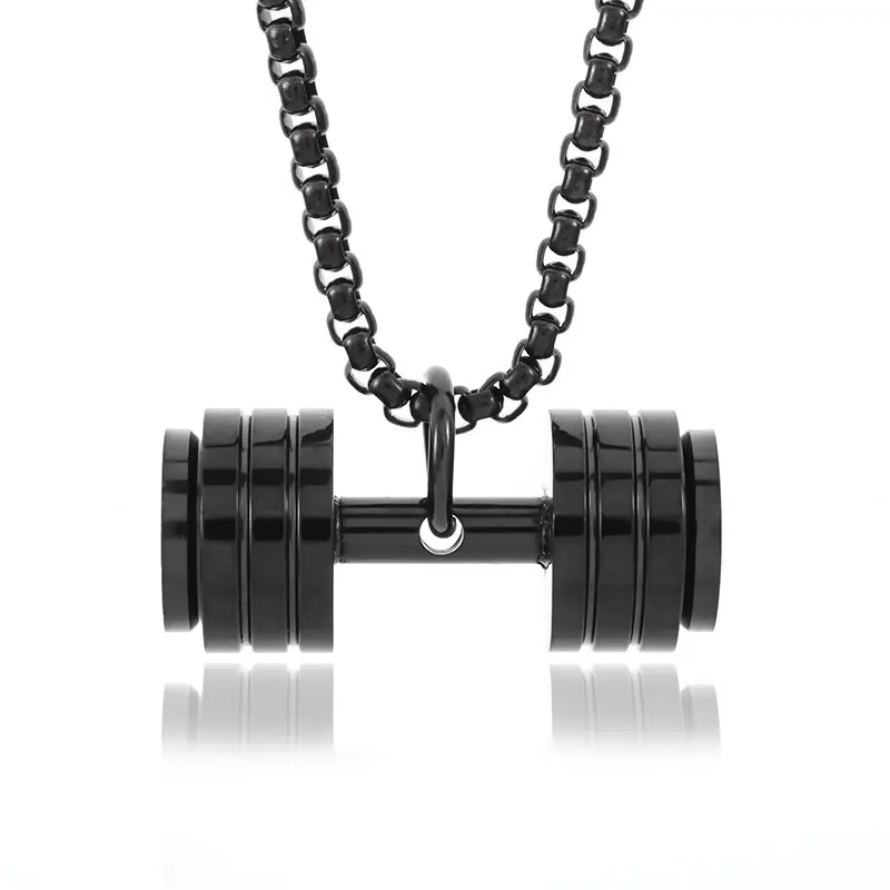 Halskette Anhänger Edelstahl Hantel Fitness Gym Bodybuilding Schmuck Geschenk