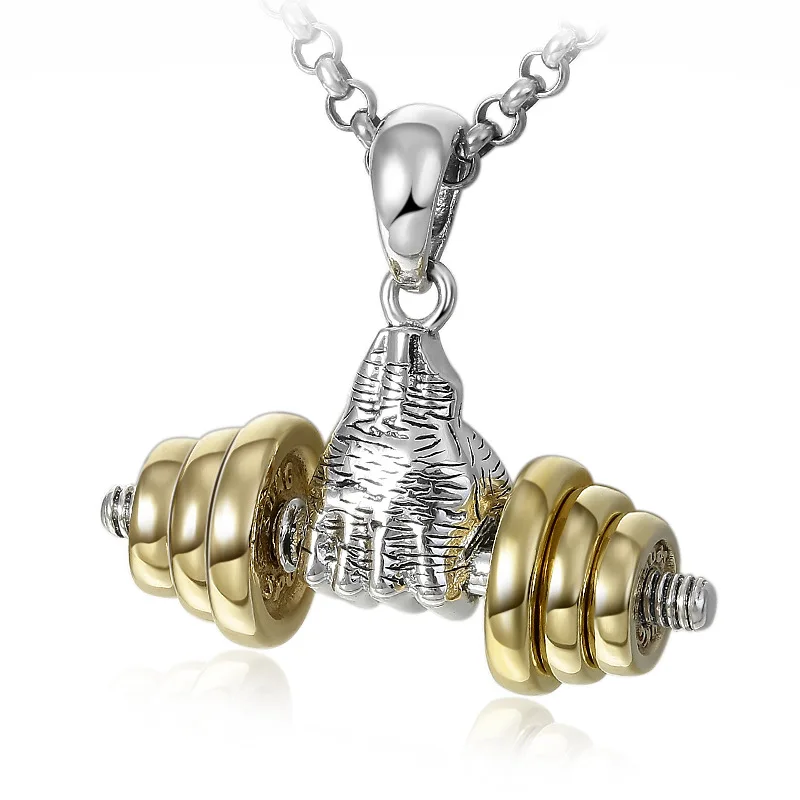 Halskette Anhänger Edelstahl Hantel Fitness Gym Bodybuilding Schmuck Geschenk