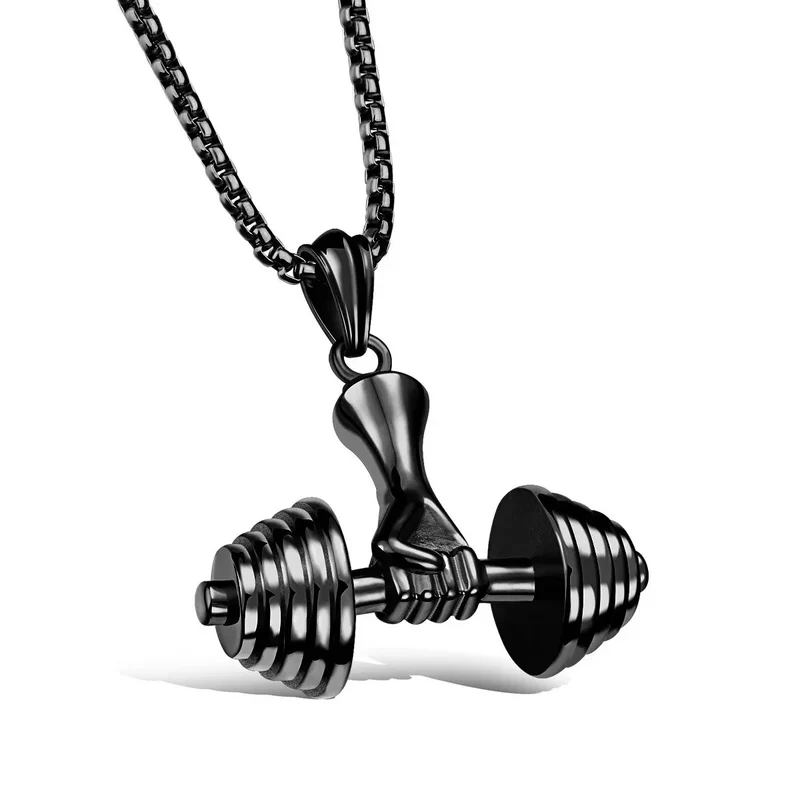Halskette Anhänger Edelstahl Hantel Fitness Gym Bodybuilding Schmuck Geschenk