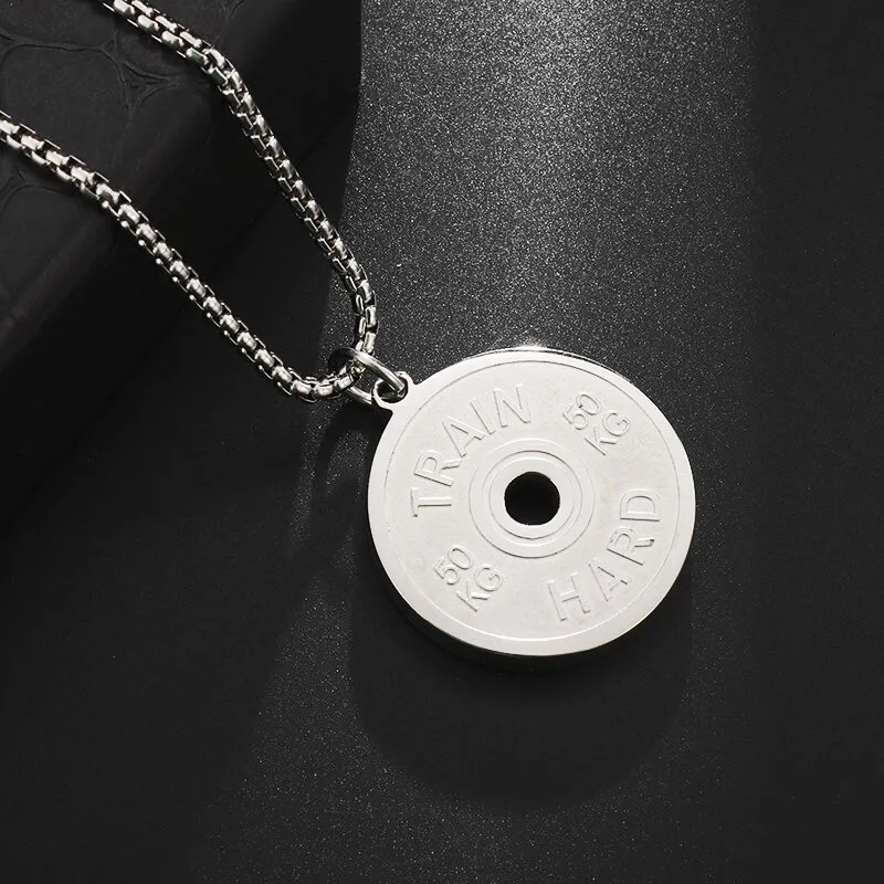 Halskette Anhänger Edelstahl Hantel Fitness Gym Bodybuilding Schmuck Geschenk