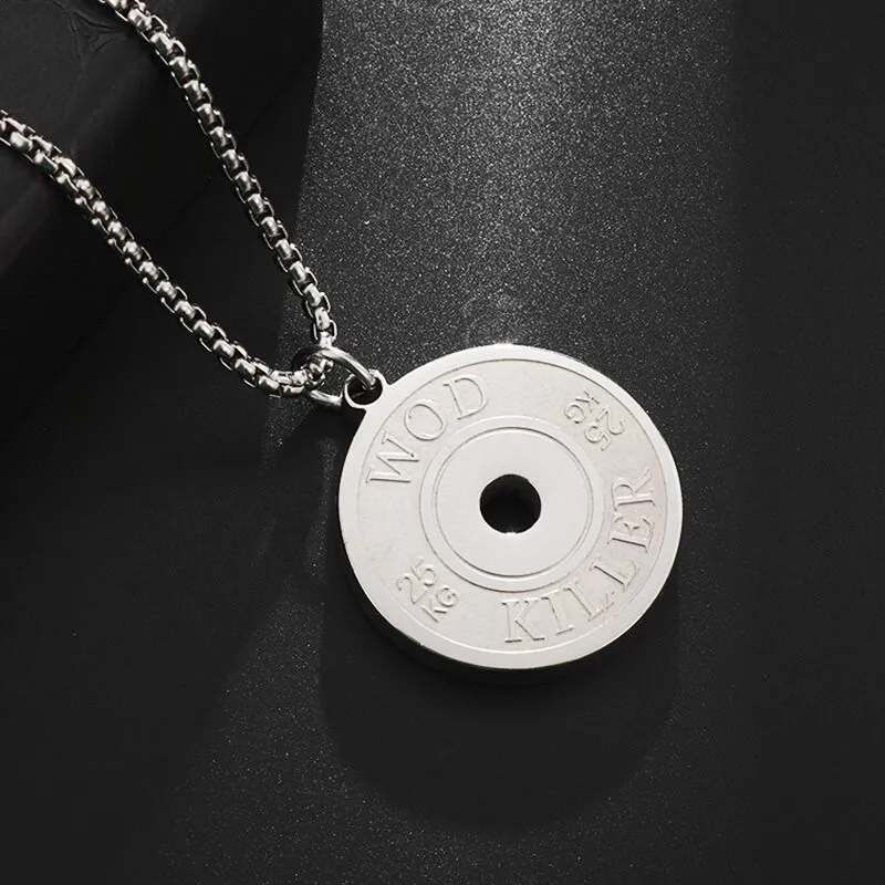 Halskette Anhänger Edelstahl Hantel Fitness Gym Bodybuilding Schmuck Geschenk