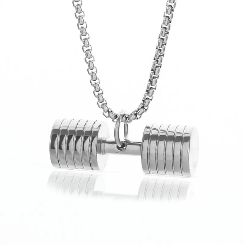 Halskette Anhänger Edelstahl Hantel Fitness Gym Bodybuilding Schmuck Geschenk