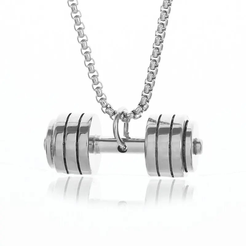 Halskette Anhänger Edelstahl Hantel Fitness Gym Bodybuilding Schmuck Geschenk