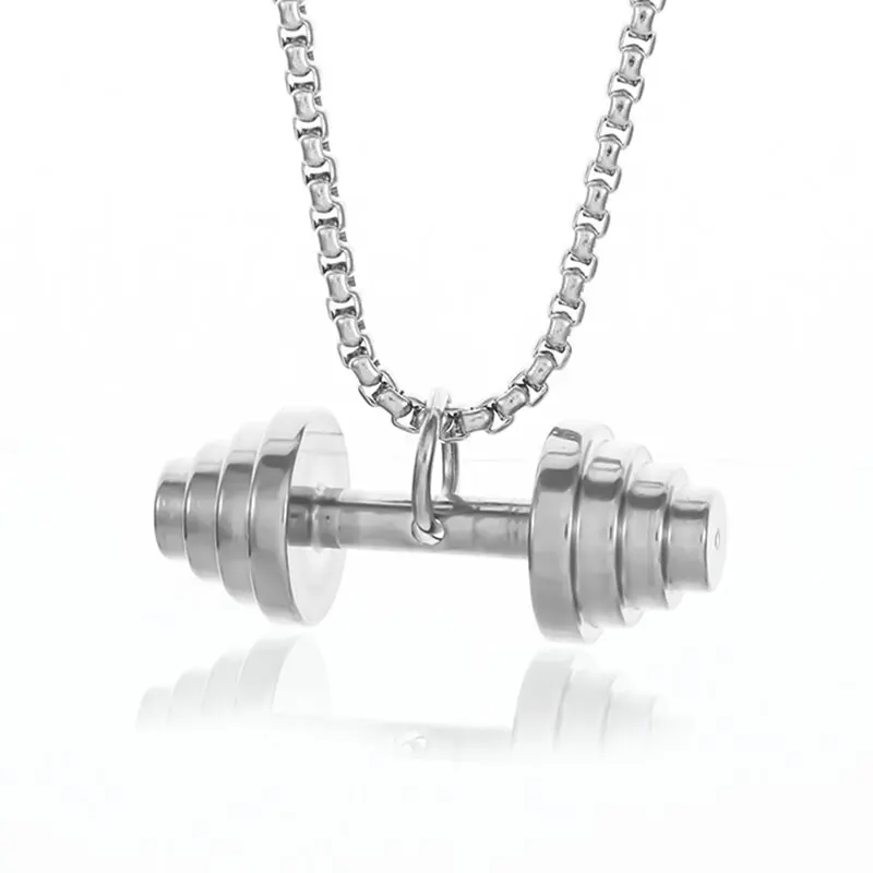 Halskette Anhänger Edelstahl Hantel Fitness Gym Bodybuilding Schmuck Geschenk