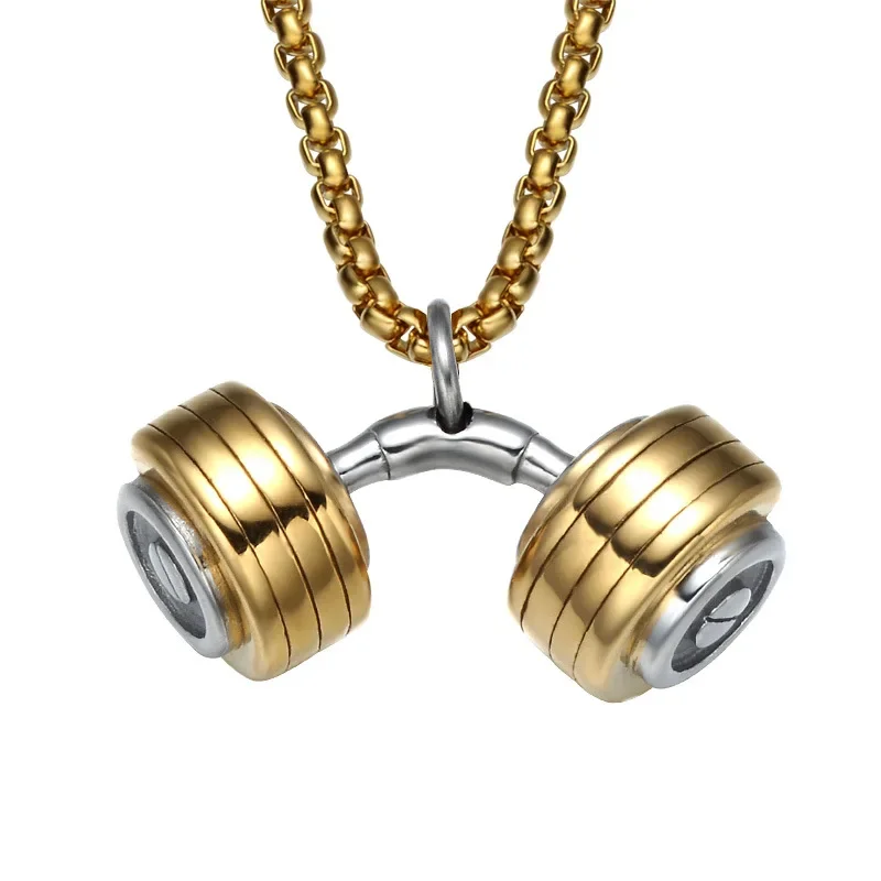 Halskette Anhänger Edelstahl Hantel Fitness Gym Bodybuilding Schmuck Geschenk