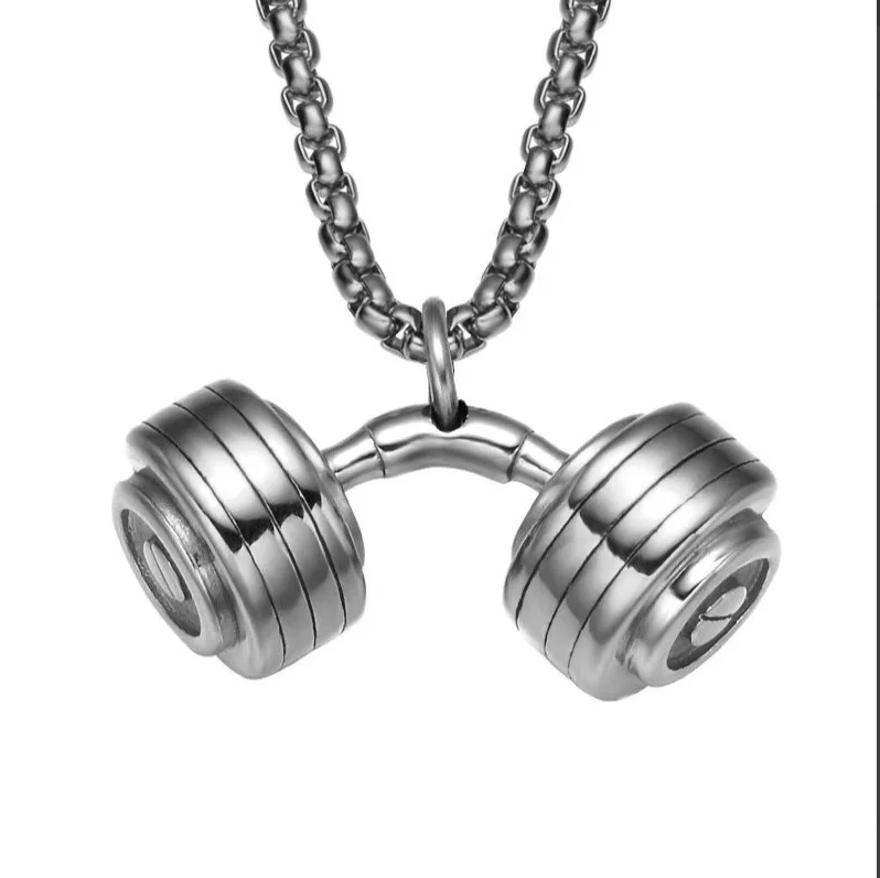 Halskette Anhänger Edelstahl Hantel Fitness Gym Bodybuilding Schmuck Geschenk