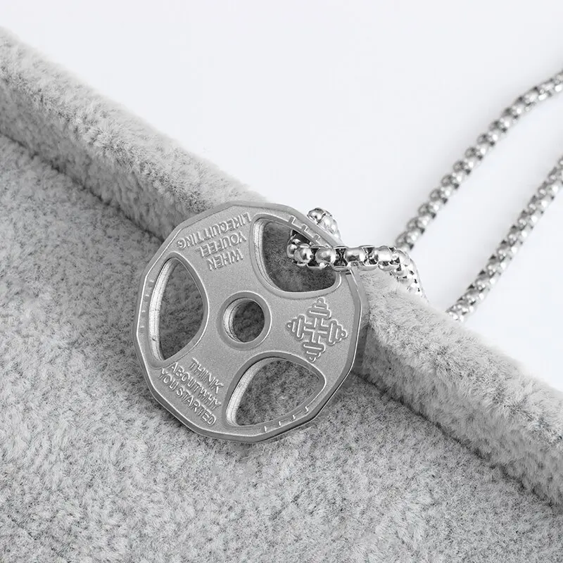 Halskette Anhänger Edelstahl Hantel Fitness Gym Bodybuilding Schmuck Geschenk