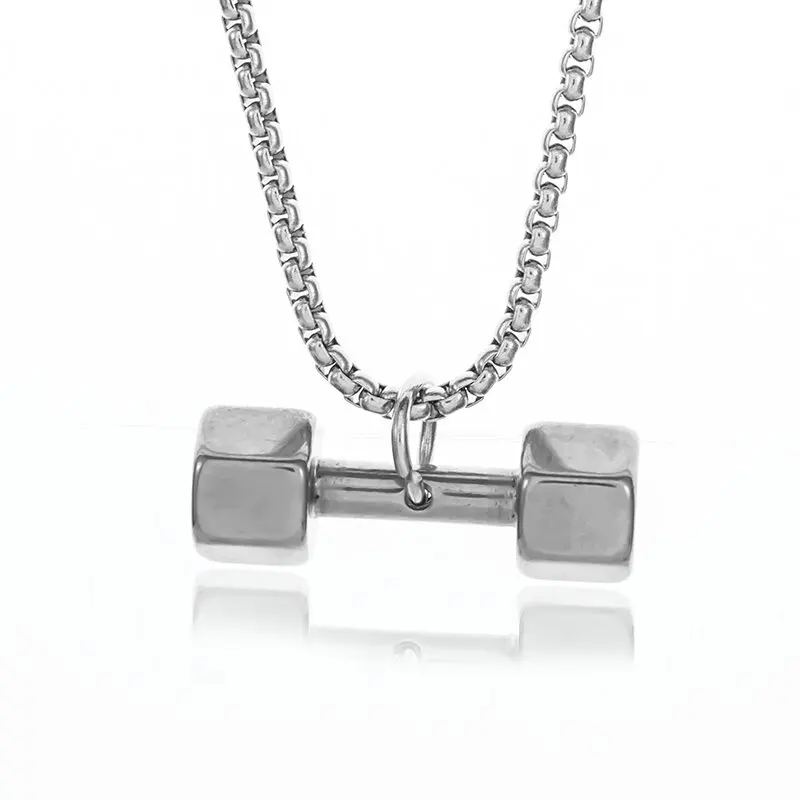 Halskette Anhänger Edelstahl Hantel Fitness Gym Bodybuilding Schmuck Geschenk