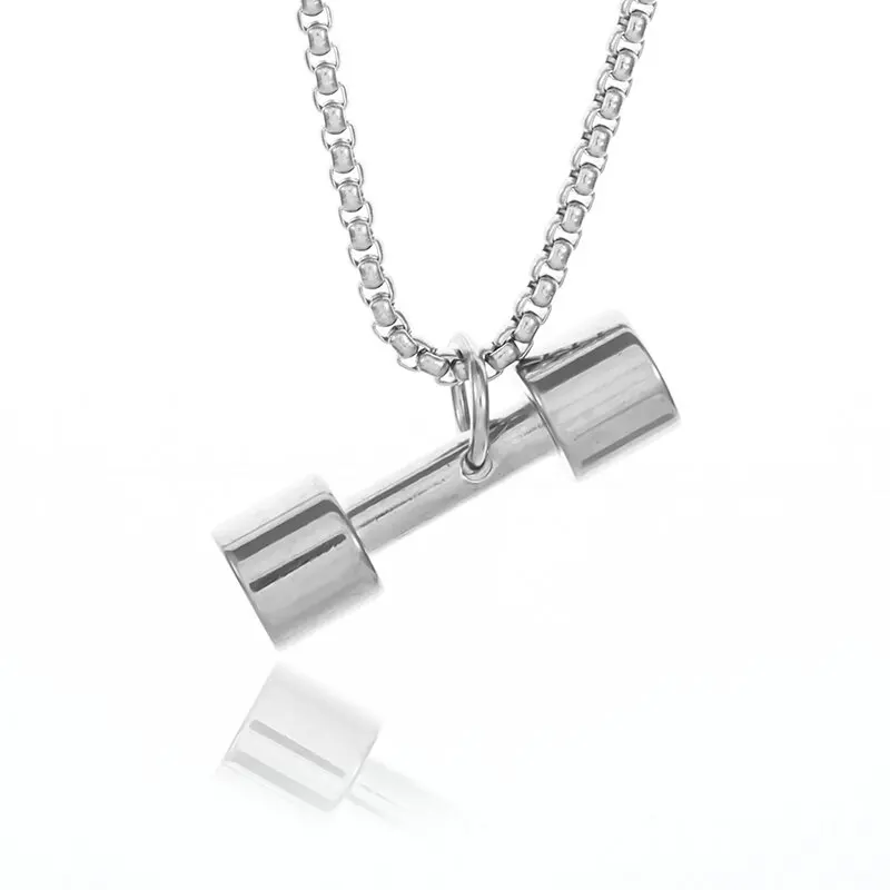 Halskette Anhänger Edelstahl Hantel Fitness Gym Bodybuilding Schmuck Geschenk