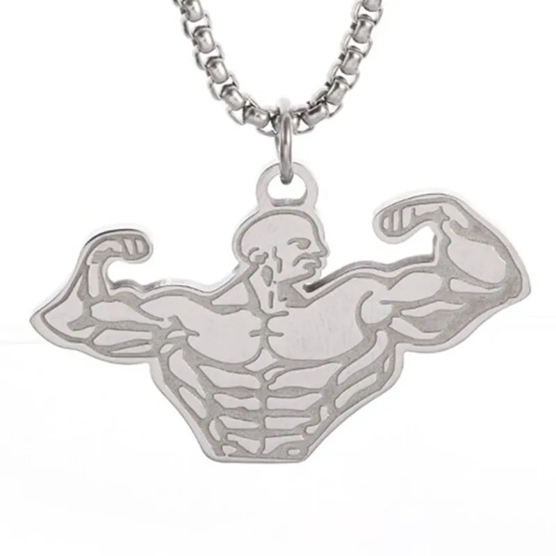 Halskette Anhänger Edelstahl Hantel Fitness Gym Bodybuilding Schmuck Geschenk