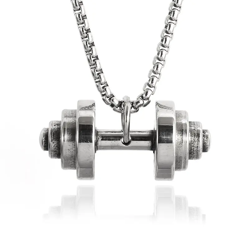 Halskette Anhänger Edelstahl Hantel Fitness Gym Bodybuilding Schmuck Geschenk