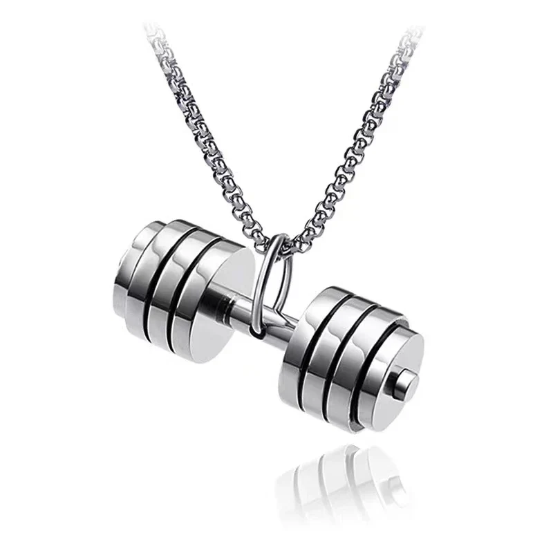 Halskette Anhänger Edelstahl Hantel Fitness Gym Bodybuilding Schmuck Geschenk