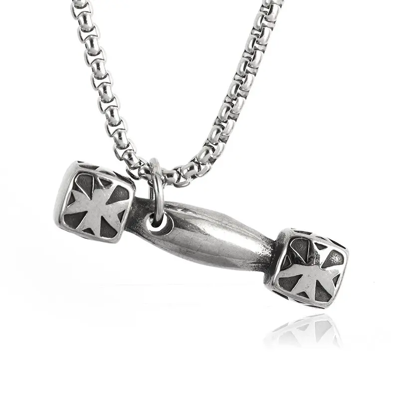 Halskette Anhänger Edelstahl Hantel Fitness Gym Bodybuilding Schmuck Geschenk