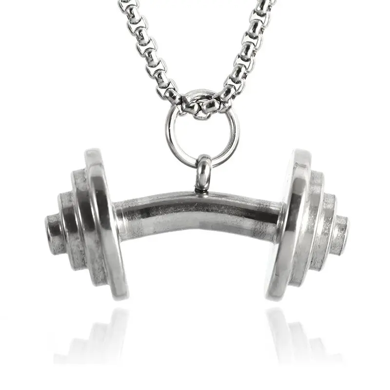Halskette Anhänger Edelstahl Hantel Fitness Gym Bodybuilding Schmuck Geschenk