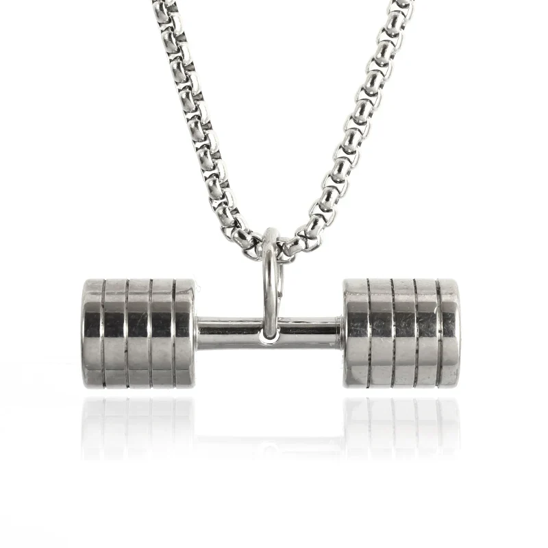 Halskette Anhänger Edelstahl Hantel Fitness Gym Bodybuilding Schmuck Geschenk