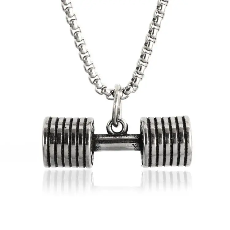 Halskette Anhänger Edelstahl Hantel Fitness Gym Bodybuilding Schmuck Geschenk