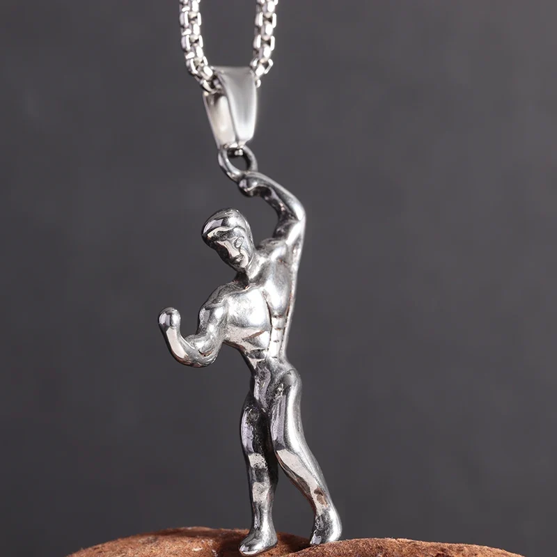 Halskette Anhänger Edelstahl Hantel Fitness Gym Bodybuilding Schmuck Geschenk