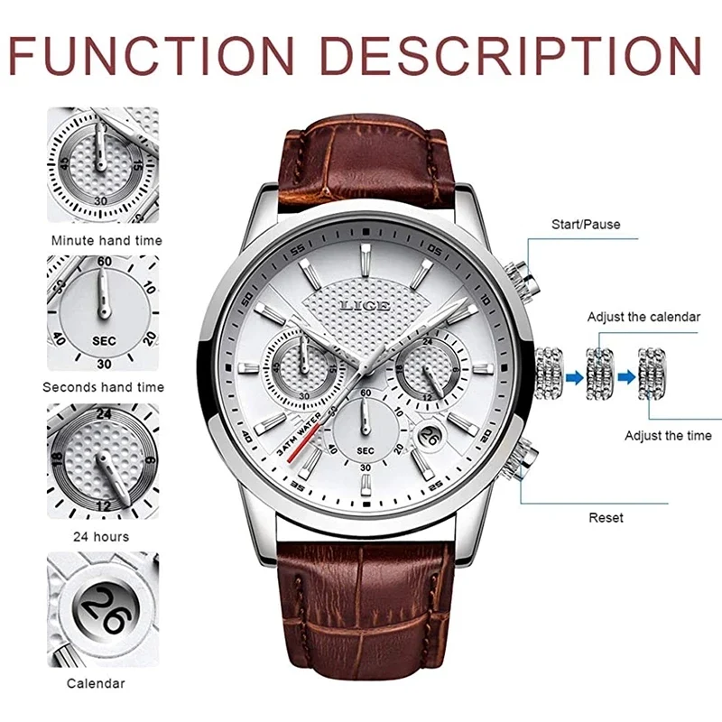 Herren Armbanduhr Digital Uhr Silber Edelstahl LED Quarzuhr Luxus Chronograph
