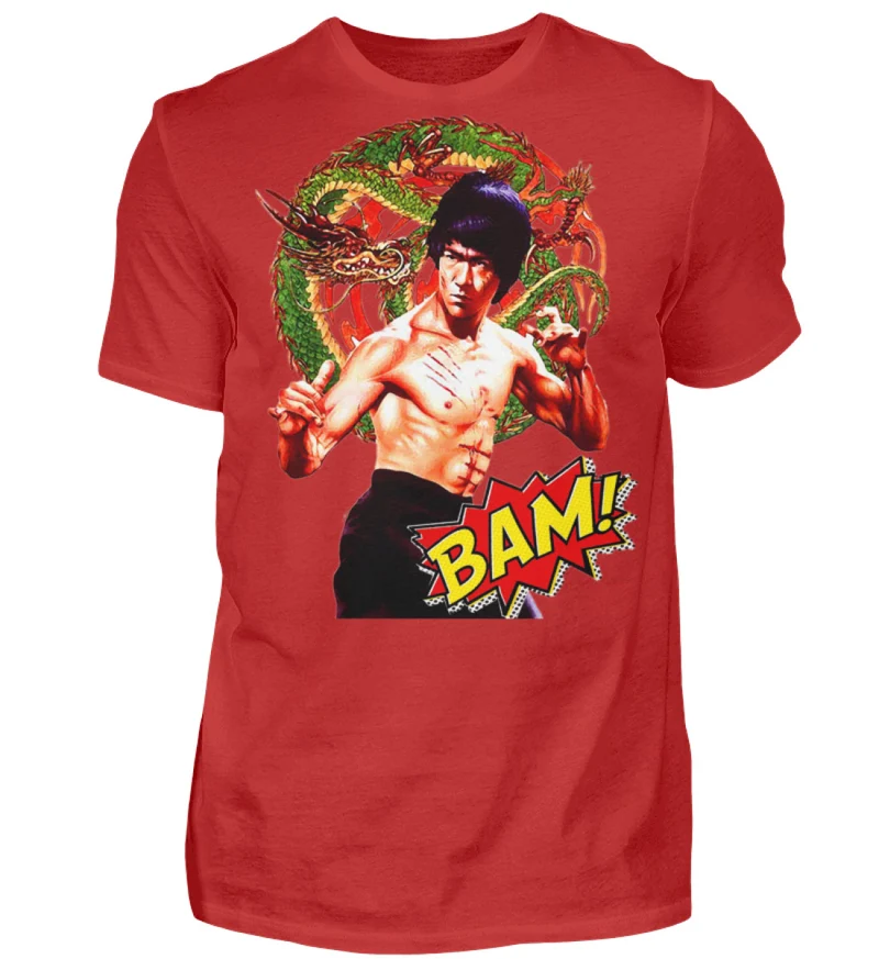 Männer Bruce Lee Retro Vintage T-Shirt Rundhals 100% Baumwolle Unisex Streetwear - Herren Shirt